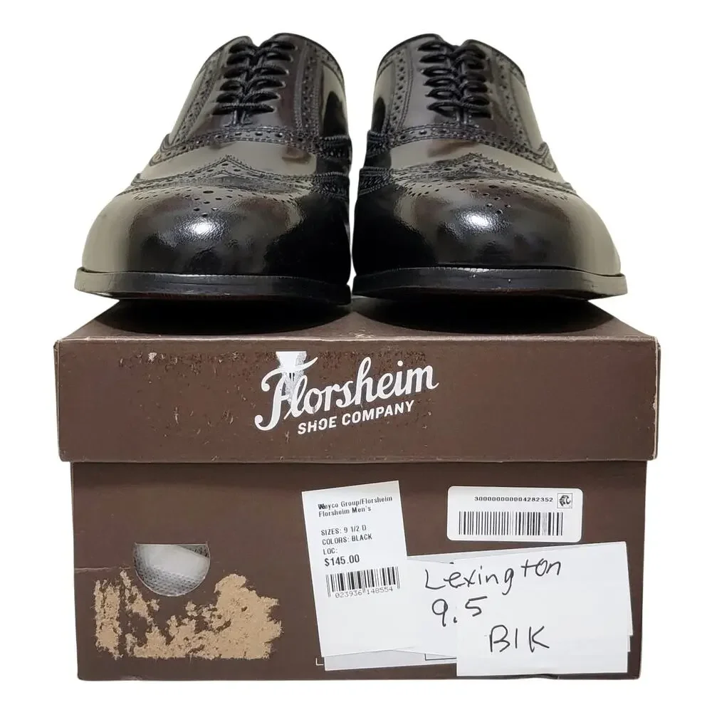 Florsheim Men Lexington Wingtip Brogue Oxfords Size US 9.5EEE Black Leather